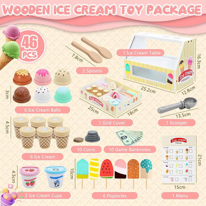 Kids' role play ice cream set, a durable plastic activity toy for learning and fun pretend play.