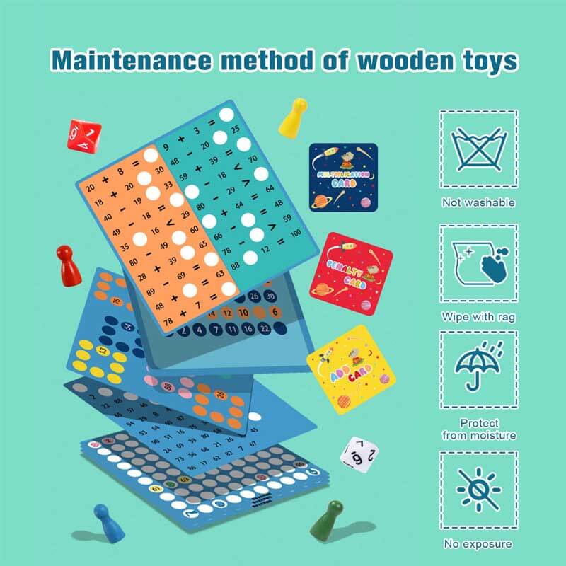 Interactive early learning educational toy, a wooden multiplication and addition game for kids