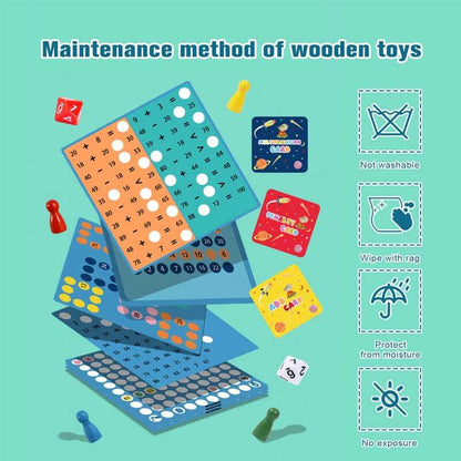 Interactive early learning educational toy, a wooden multiplication and addition game for kids
