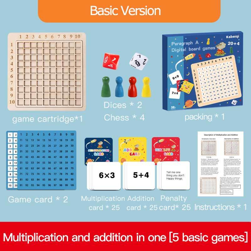 Two children engaged in an educational wooden multiplication and addition board game