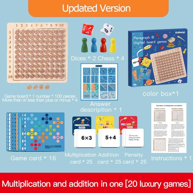 Montessori math learning wooden board game focusing on multiplication and addition for kids