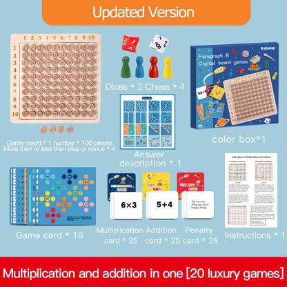 Montessori math learning wooden board game focusing on multiplication and addition for kids