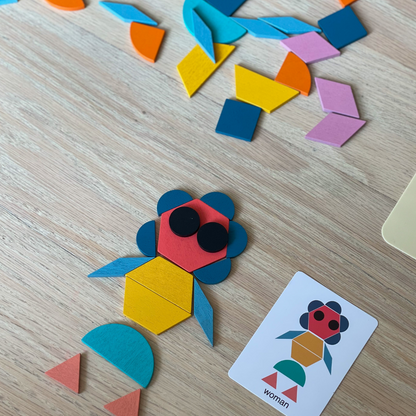 Children's educational wooden puzzle with circles, squares, triangles for early childhood development