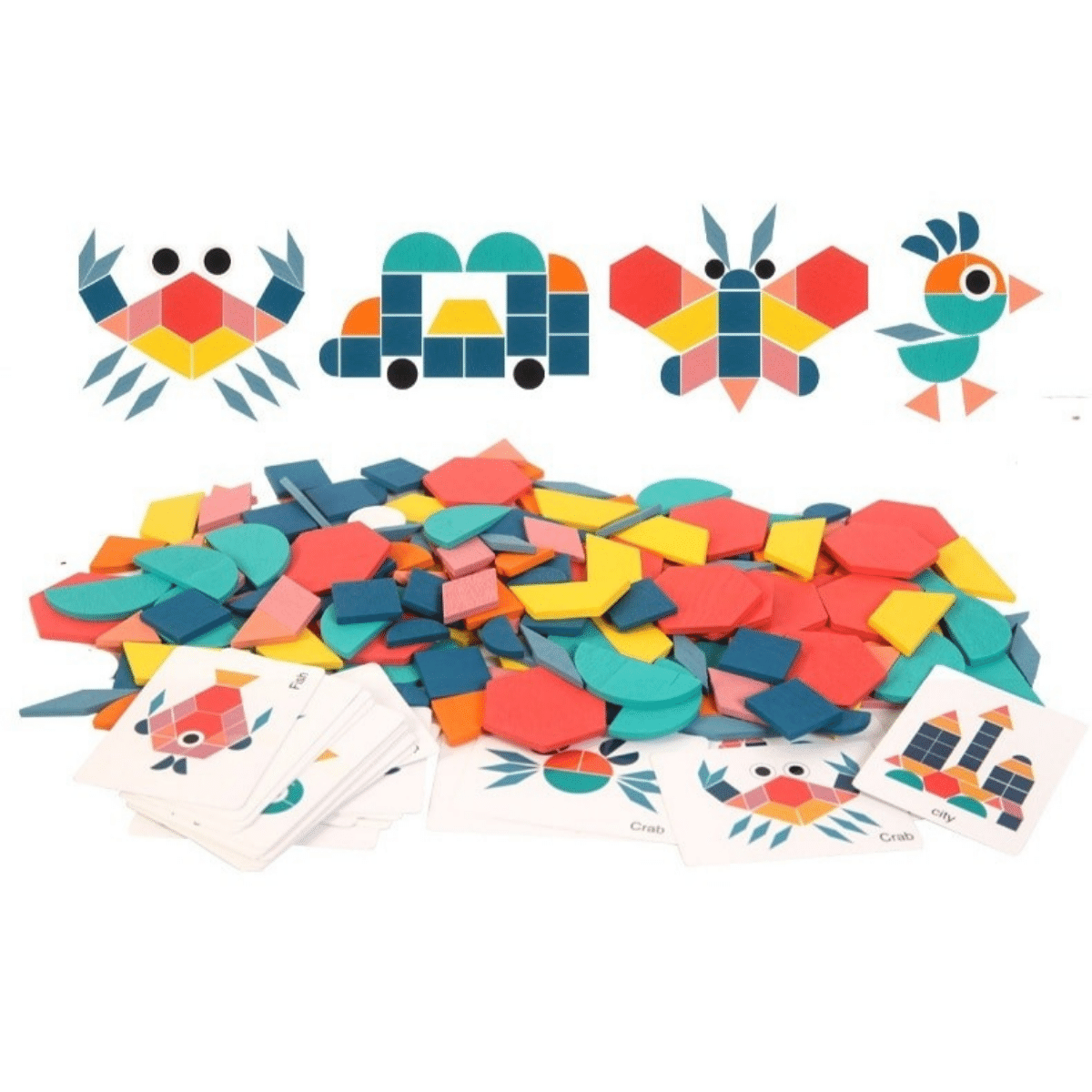 Vibrant geometric shape wooden puzzle, an engaging educational toy for kids' creative play