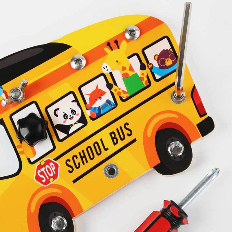 Gift for kids: Wooden school bus assembly toy enhances fine motor skills and creative problem-solving