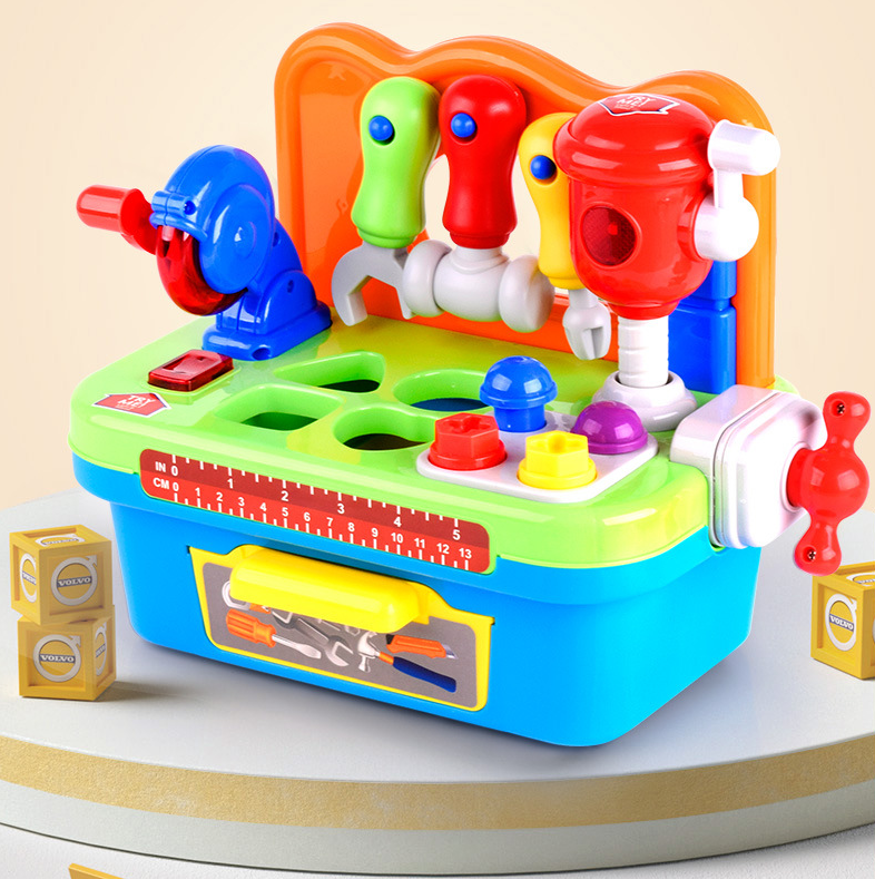 Kids' educational workbench toy set with pretend play tools, lights & music for toddlers