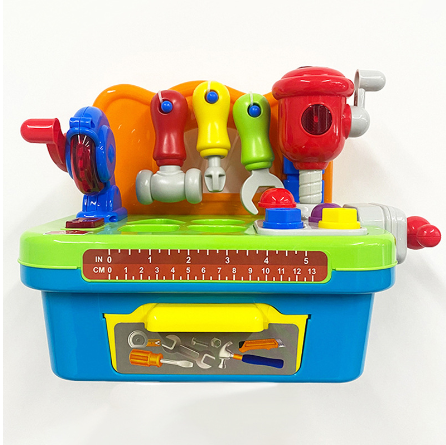 Toddler's interactive workbench toy featuring colorful tools, working lights & sound effects
