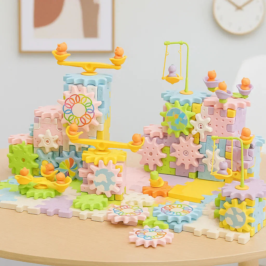 Educational electric building blocks kit, a vibrant construction toy for young kids, promoting creativity