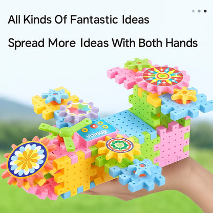 Interactive electric building blocks play set for kids, a fun and educational construction toy with gears
