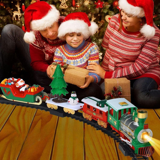 Kids' electric Christmas train set with sound & lights, festive holiday decor