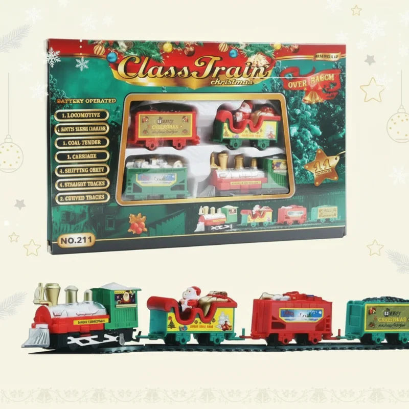 ABS plastic electric Christmas train toy with engine, cars, sound and lights