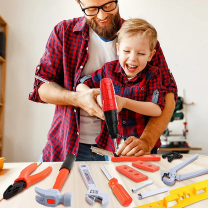 Kids' electric drill toy set for construction pretend play, educational toddler toy toolkit with safety features.