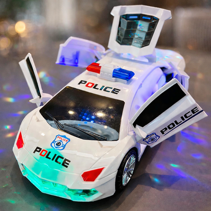Kids' electric police car toy with flashing lights & music, inspiring imaginative play