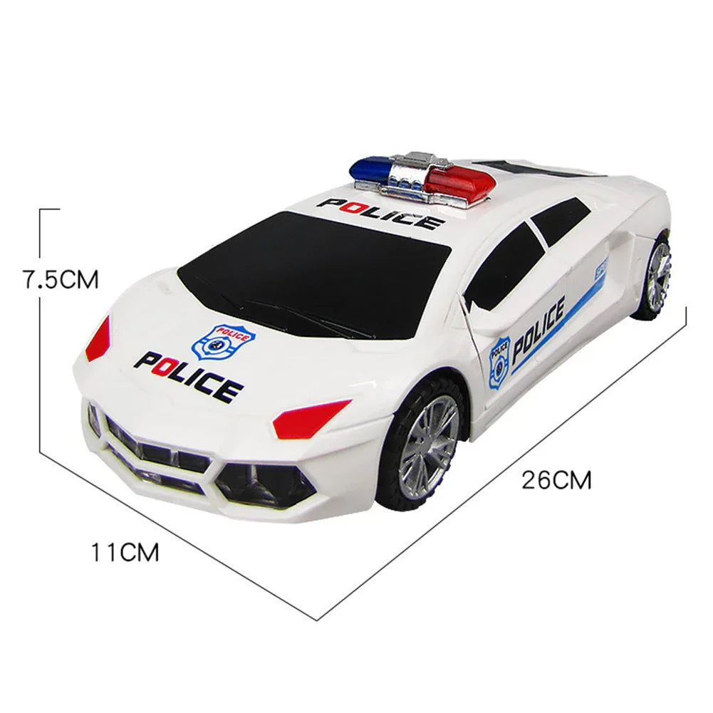 Durable ABS plastic electric police stunt car toy for kids, featuring interactive play and musical sounds
