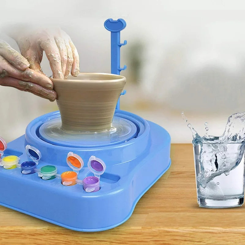 Educational pottery kit with electric wheel for children to learn sculpting and creative play