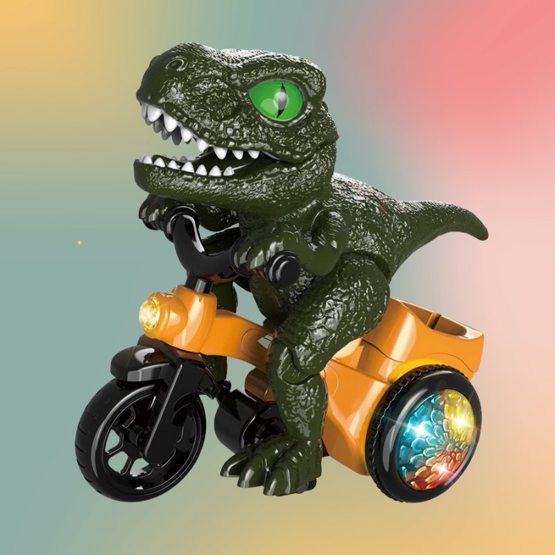Kids' electric spinning dinosaur trike toy with music, perfect for active toddler play