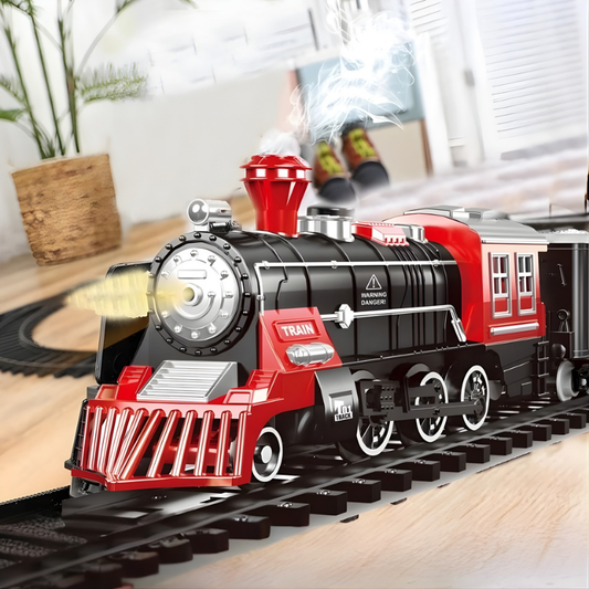 Kids' electric steam train set with realistic lights & sounds, perfect for interactive imaginative play