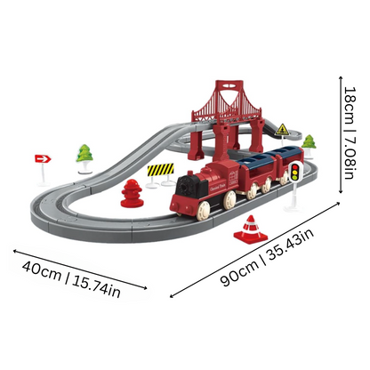 Vibrant electric train track building set for children, featuring toy trains and stimulating early development
