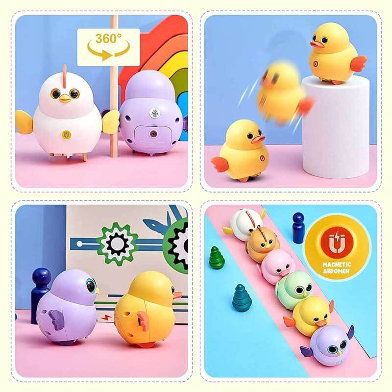 Toddler playing with an electric walking animal toy set for imaginative learning