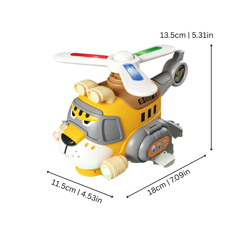 Toddler playing with an interactive Electric WhirlWing Toy Plane with flashing lights and sound effects