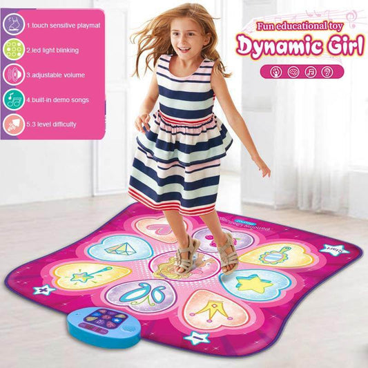 Kids Electronic Dance Mixer Rhythm Step Play Mat with colorful lights, interactive game, and 8 game modes