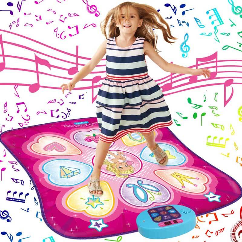 Close-up of a child's feet joyfully dancing on the Kids Electronic Dance Mixer Play Mat, promoting physical activity
