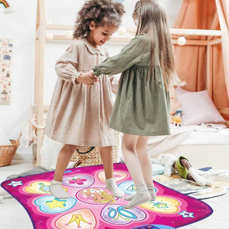 Happy child jumping on the Kids Electronic Dance Mixer, a fun dance pad for birthday gifts and entertainment