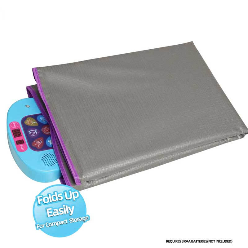 Detailed view of the Kids Dance Mixer Play Mat's control panel, showing game modes and volume buttons