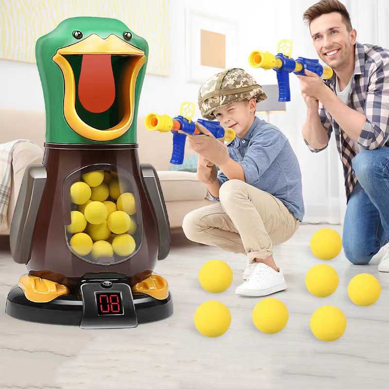 Kids electronic duck shooting game with popper blaster and soft foam balls, target practice toy for toddlers