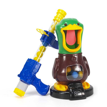 Electronic duck game set with popper blaster, softballs, and digital score display for kids' target practice