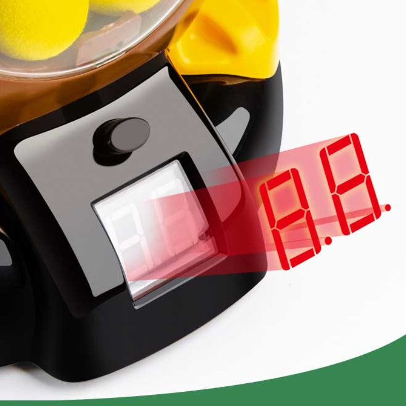 Close-up of a child aiming a popper blaster at an electronic duck shooting game, educational kids toy