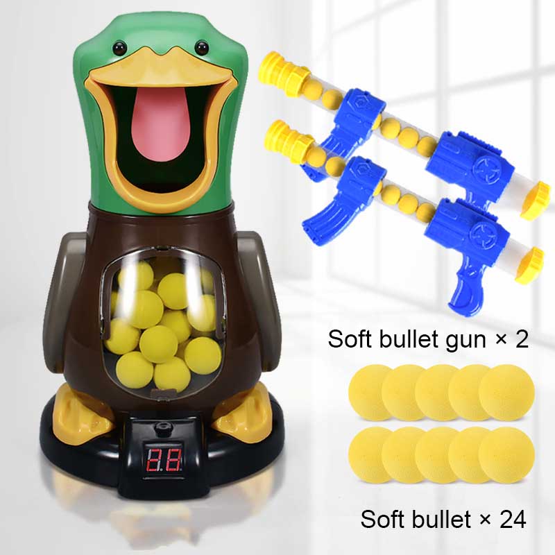 Boxed electronic duck shooting game with popper blaster and soft foam balls, a great gift for kids