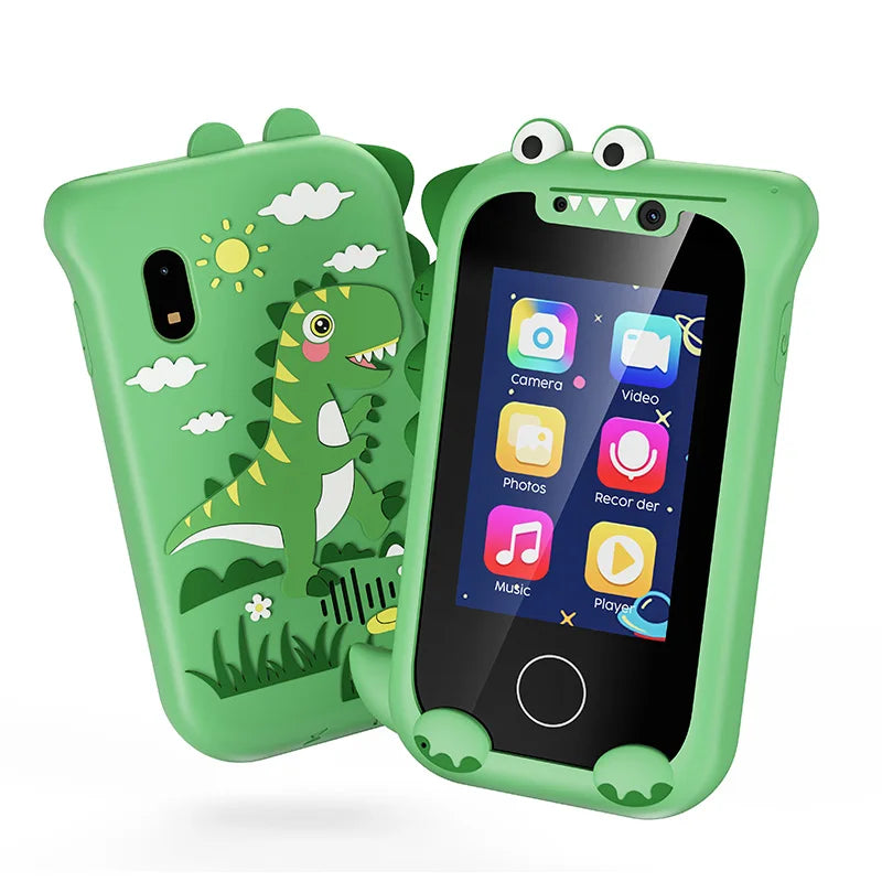 Kids electronic learning toy phone with camera, music, and pretend play features, safe for children.