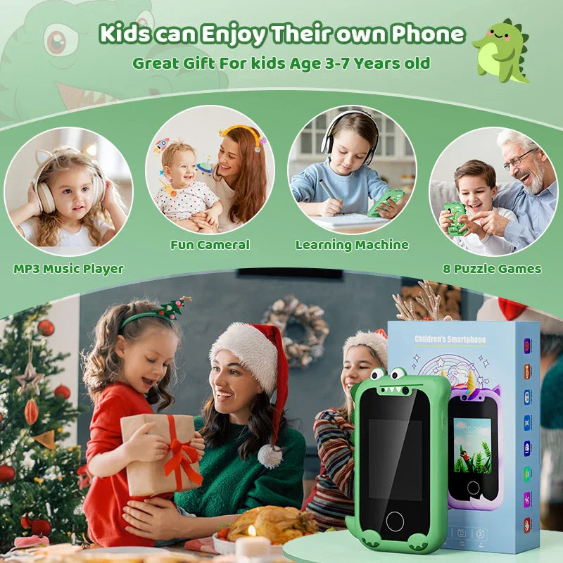 Children's pretend play electronic phone with camera, offering music and learning activities for young kids.