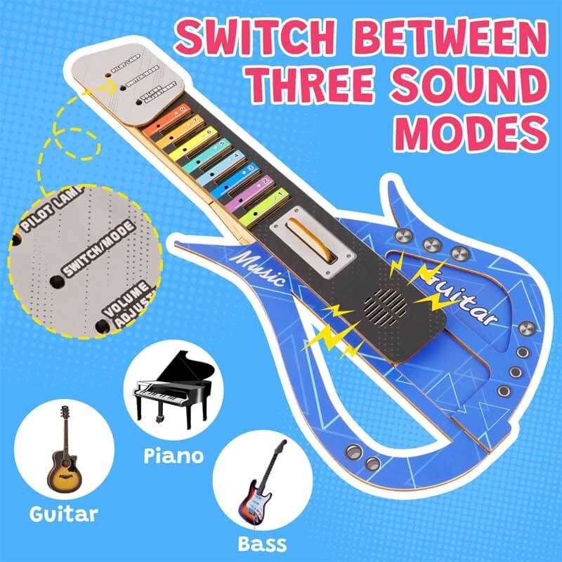 Close-up of the circuit board in a Kids Electronic Wooden DIY Play Guitar Kit, fostering electronics skills