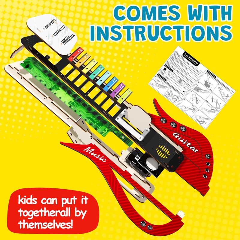 Gift-ready box of Kids Electronic Wooden DIY Play Guitar Kit, ideal educational toy for kids