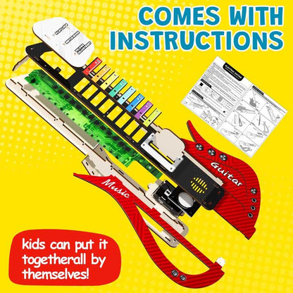 Gift-ready box of Kids Electronic Wooden DIY Play Guitar Kit, ideal educational toy for kids
