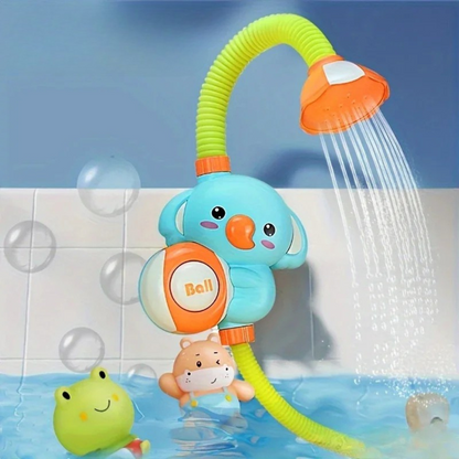 Kids' elephant bath shower head, grey plastic, for fun water play & toddler bath time toy
