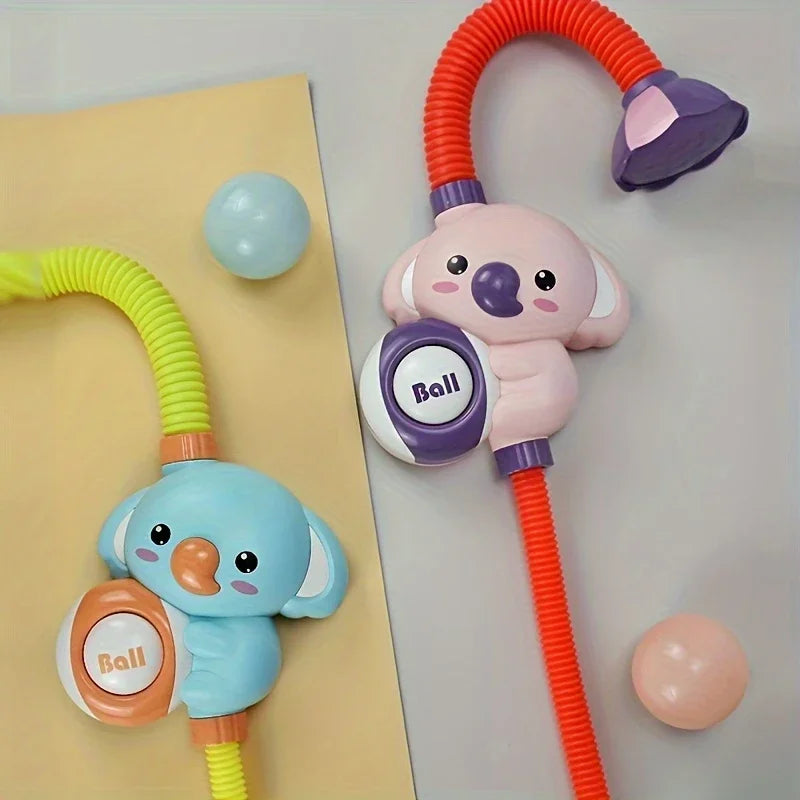 Cute grey elephant bath shower head, a plastic toy designed for children's water play in the tub