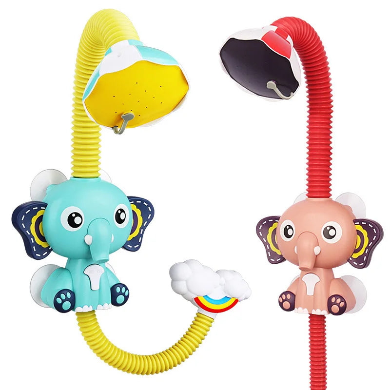 Kids elephant bathtub shower toy in action, creating a gentle stream for infant fun