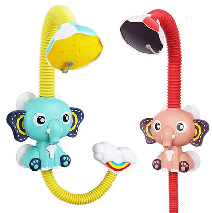 Kids elephant bathtub shower toy in action, creating a gentle stream for infant fun