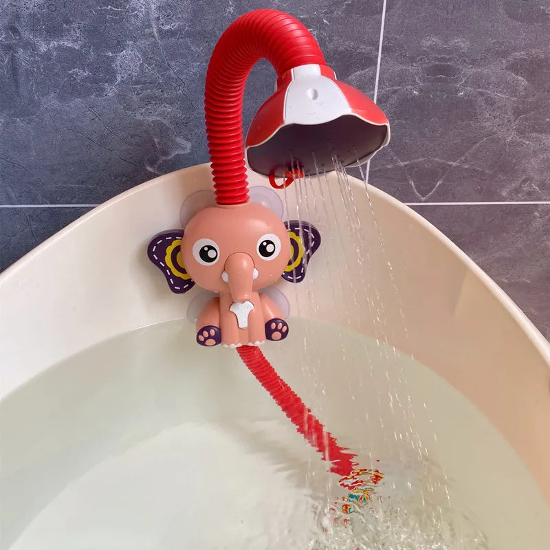 Elephant shaped bathtub faucet toy with a smiling face, ideal for sensory exploration