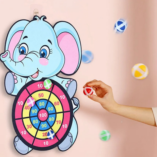 Kids' elephant-themed sticky dart board game with colorful dart balls for safe family fun and indoor play