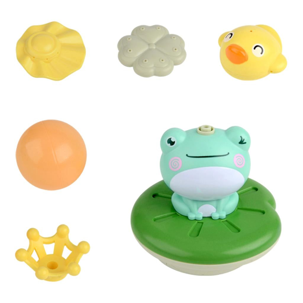 Close-up of the developmental Frog Fountain Bath Toy, perfect for engaging kids during water play in the tub.