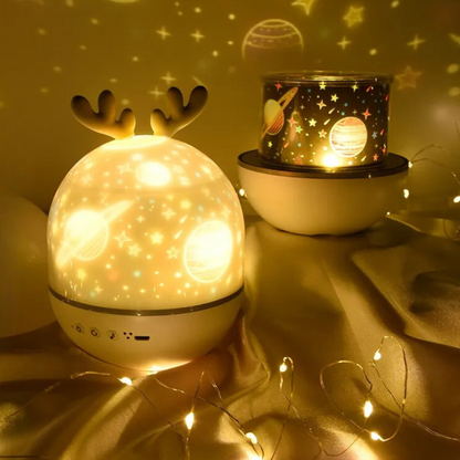 Kids' enchanting star projector night light casting nebulae & stars, perfect for children's room decor & sleep aid