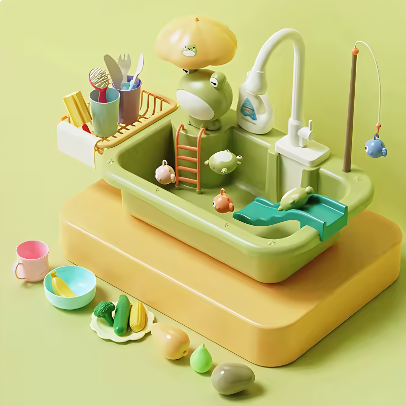 Kids fishing sink & kitchen play set, interactive water toy for toddlers, educational fishing game activity