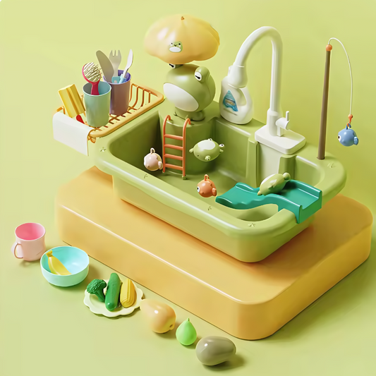 Kids fishing sink & kitchen play set, interactive water toy for toddlers, educational fishing game activity