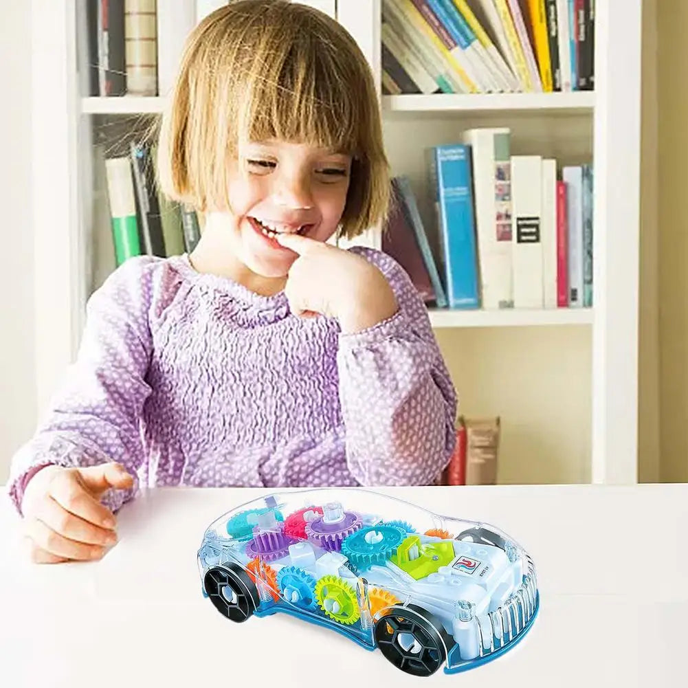 Christmas gift for kids: a flashing transparent gear car with cheerful music and engaging light effects