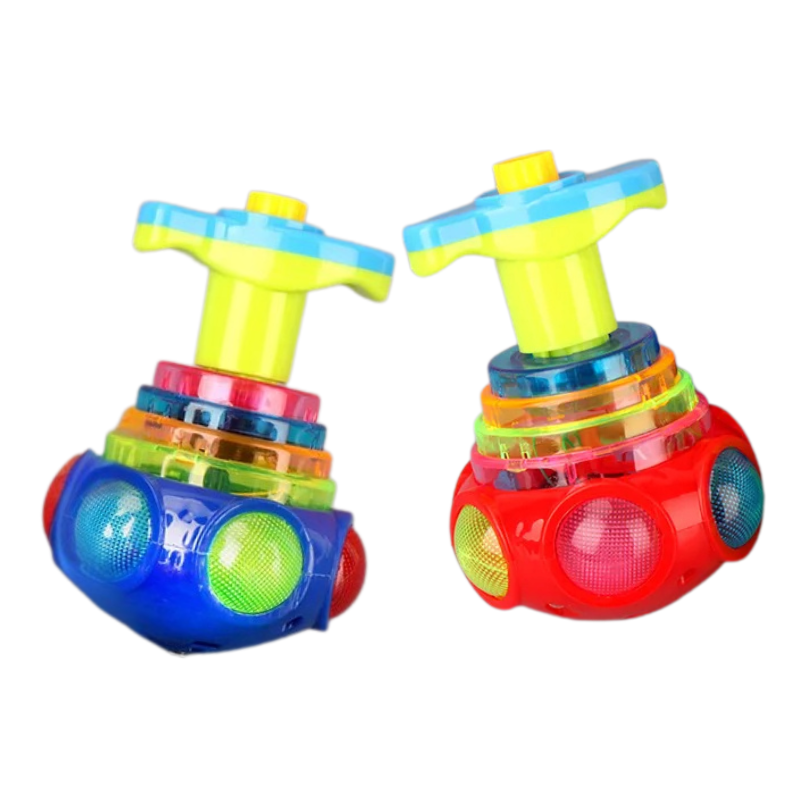 Interactive kids' spinning UFO toy showcasing colorful flashing lights and integrated musical features.