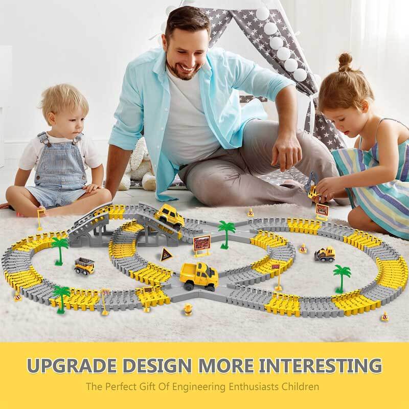 Durable, colorful flexible race track pieces interlocking for a DIY construction toy